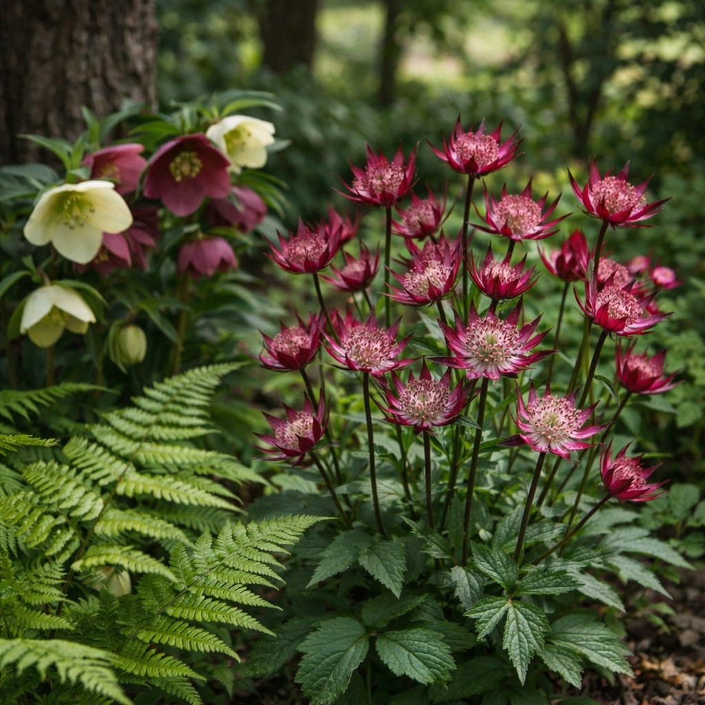 astrantia_star_of_love Az Astrantia major Star of Love rózsaszín völgycsillag árnyékos kiültetésben.