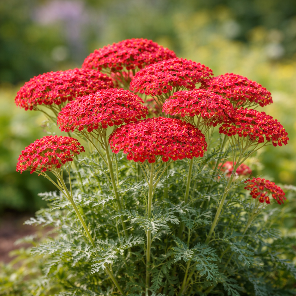 Achillea millefolium K2 – Cseresznyepiros cickafark A cseresznyepiros cickafark virága közeli képen.