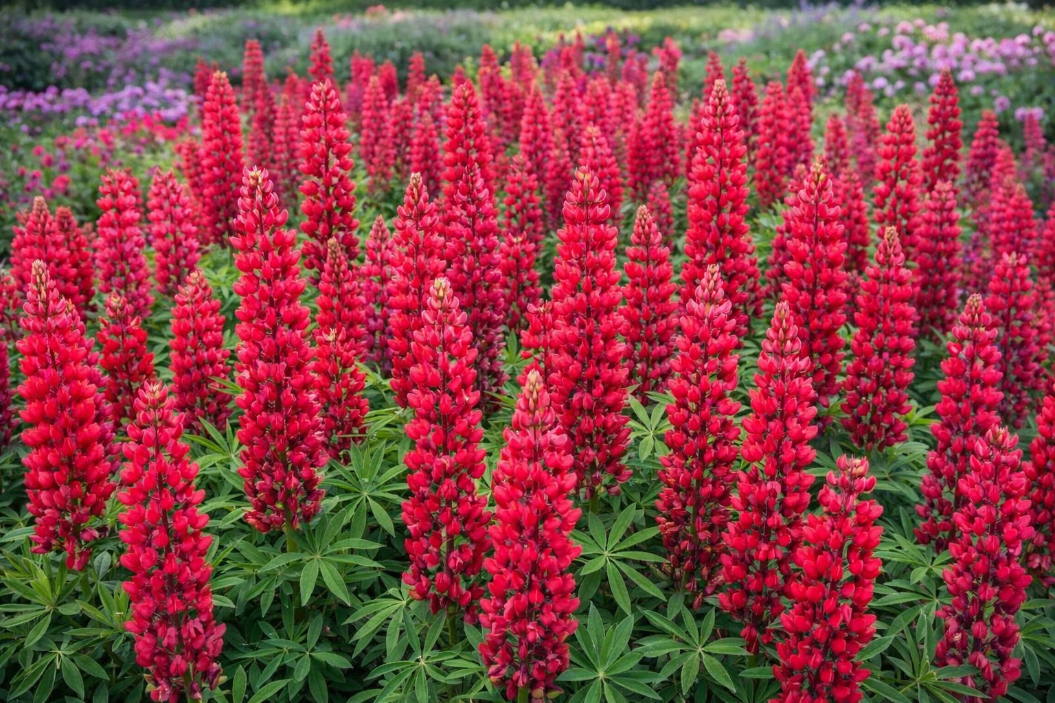 lupinus_hybrida_piros A Lupinus x hybrida piros csillagfürt teljes virágzásban.