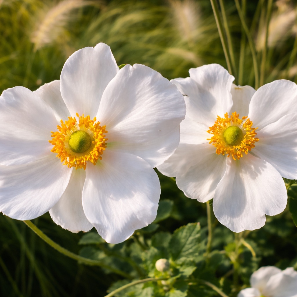 anemona_hybrida_feher_szellorozsa Az anemone hybrida azaz a fehér szellőrózsa természetes fénybe