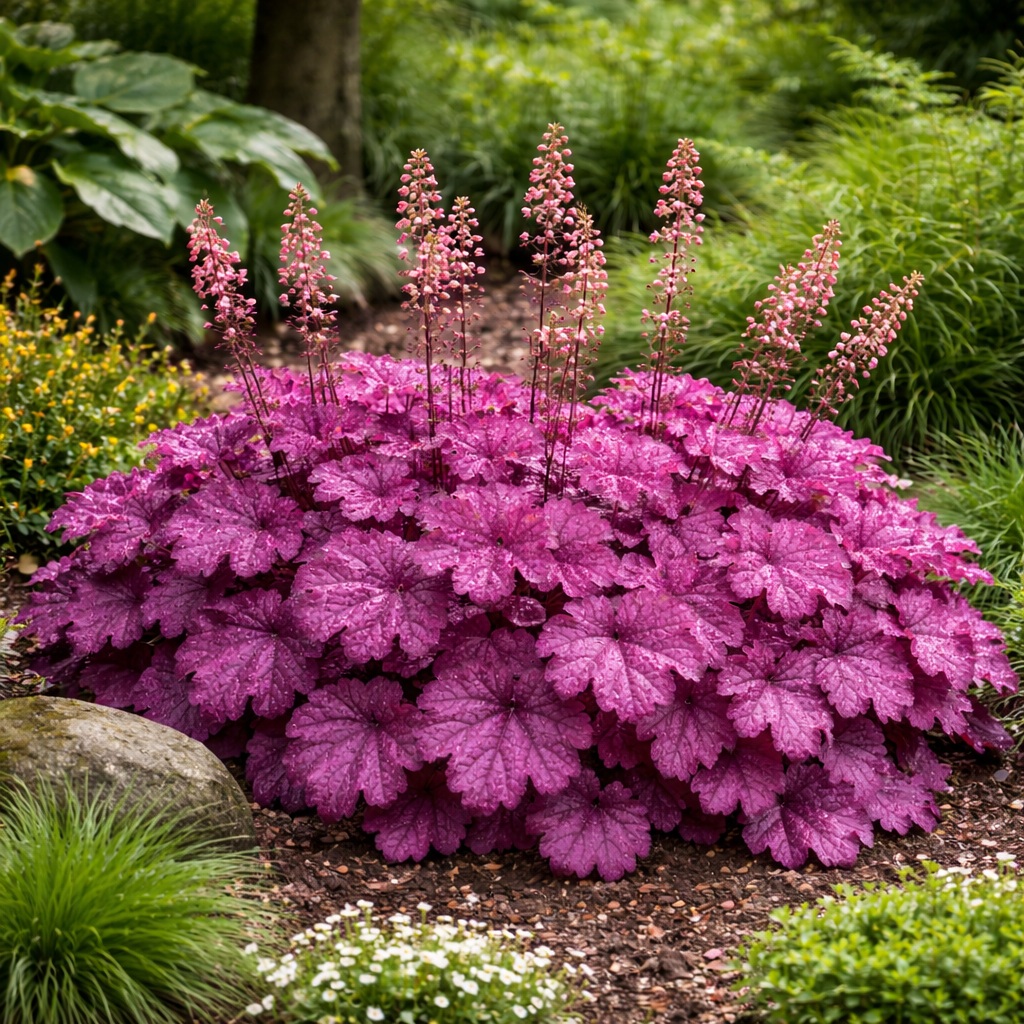 heuchera_micrantha_vörös_levelü_tuzeso A heuchera micrantha azaz vörös levelű tűzeső virágzása látható a képen